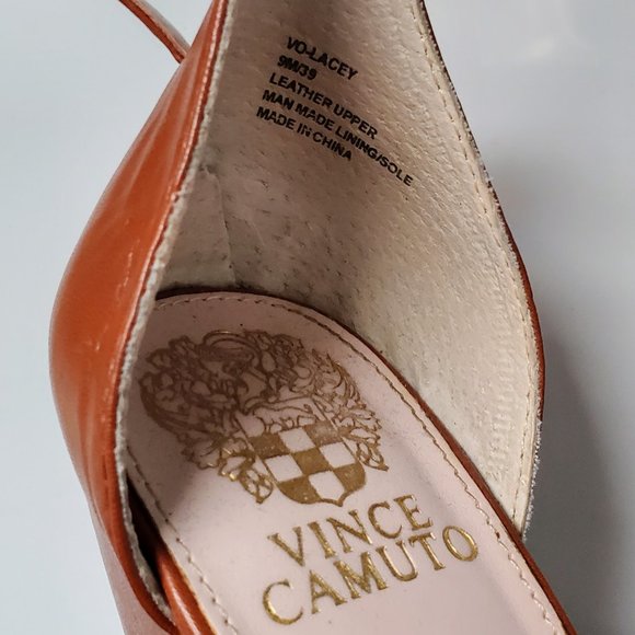 Vince Camuto Orange/Saddle Leather Wedge Ankle Strap Shoes - Picture 3 of 10